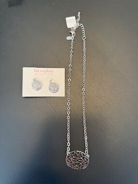 Lia Sophia Silver Openwork Round Pendant Necklace & Earrings